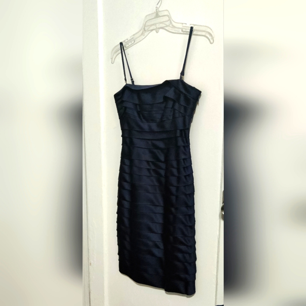 Calvin Klein Dark Blue Tiered Spaghetti-Strap Midi Dress